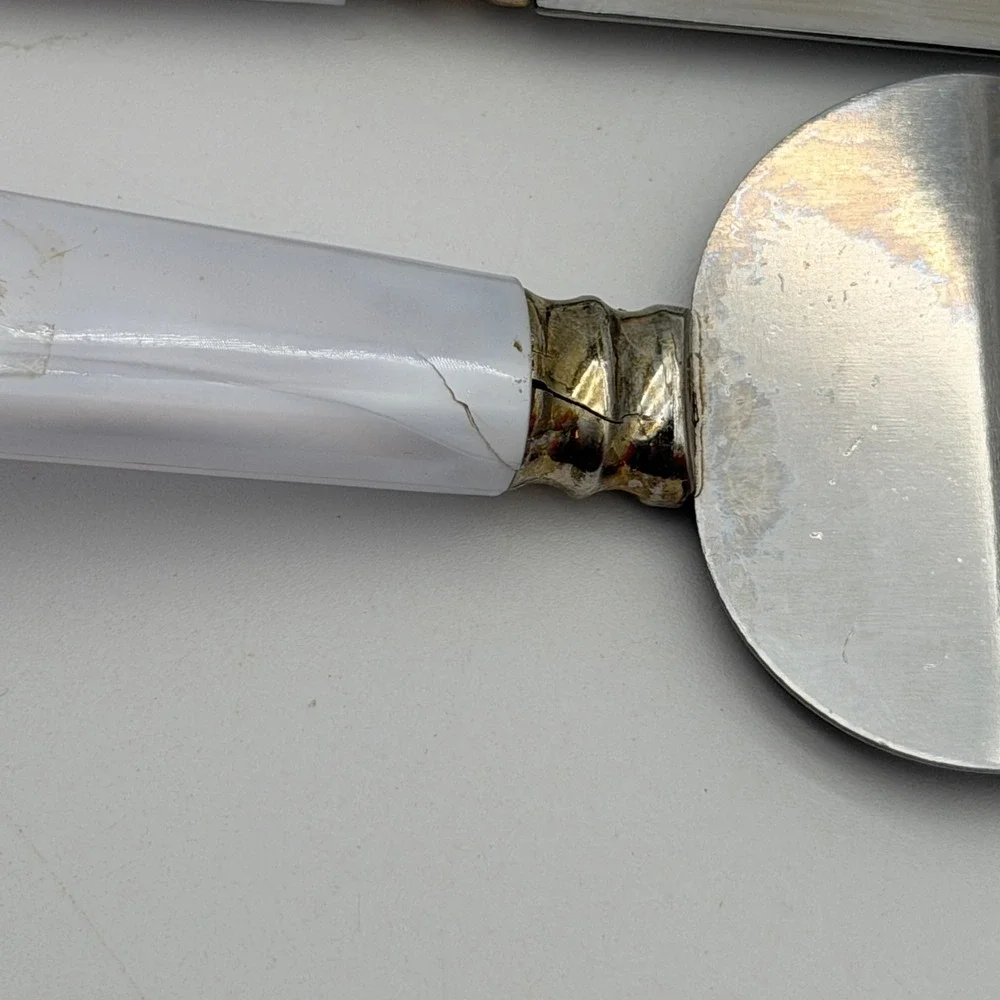 Vintage Stainless Taiwan Cake Knife and Server Set Faux Mother of Pearl Handles